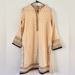 Sapphire Golden Era Cream Multicolor Embroidered Gold Bead Trim Kurta Tunic M